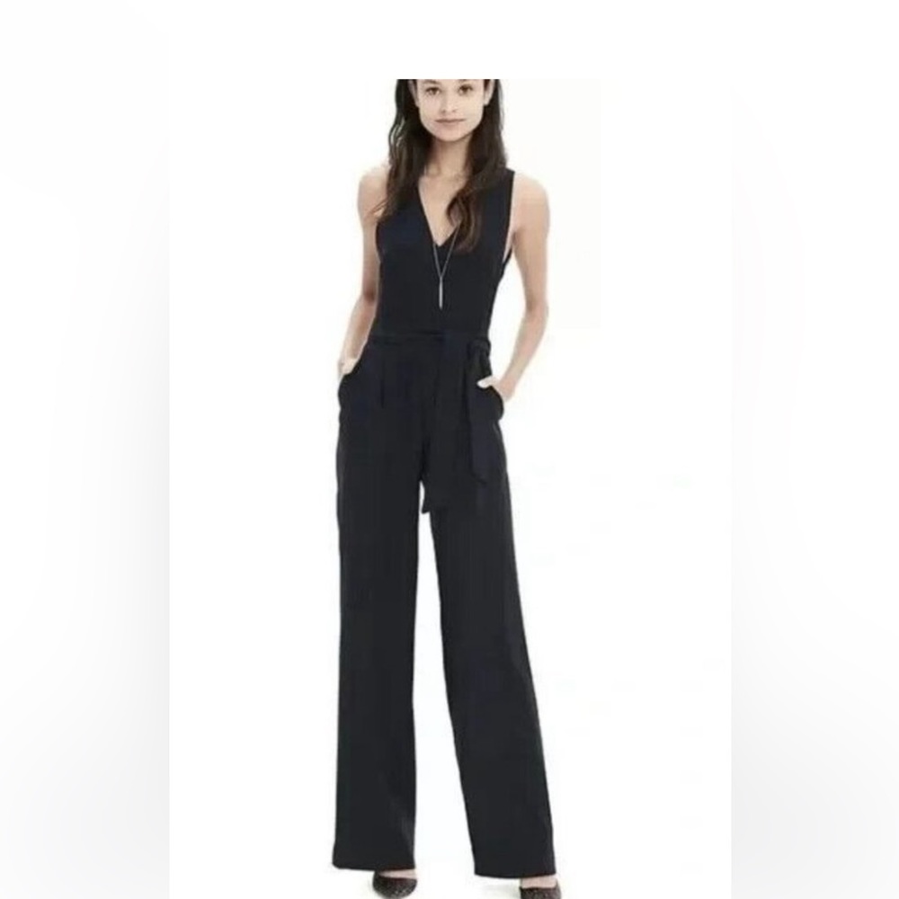 BANANA REPUBLIC Sz 6 Womens Black Belted Sleeveless Wide-Leg Jumpsuit NWT